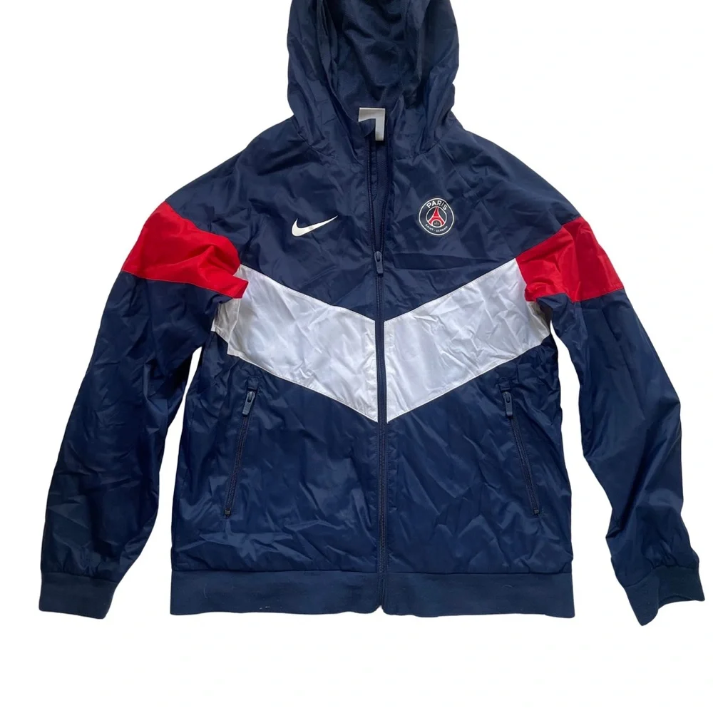 Nike PSG Paris Saint-Germain Windbreaker Jacket Boys XL Navy Red White Hooded - Picture 1 of 5